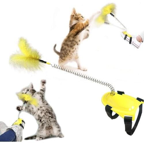 Interactive Cat Toy Hands-free Feather Teaser Toy for Cat Kitten Outdoor Indoor Catcher Exerciser Playing Spring Teaser Toys