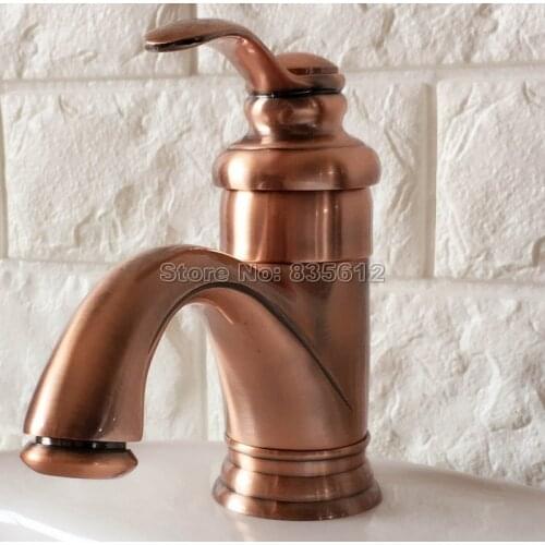 Classic Antique Red Copper Bathroom Basin Faucet Single Handle Cold and Hot Water Mixer Tap Vessel Sink Faucets Wnf391