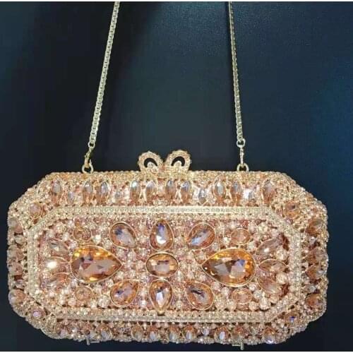 XIYUAN Champagne Color Crystal Clutch Bag Purse High Quality Female Flower Wedding Prom Clutches Small Phone Wallet And Handbag