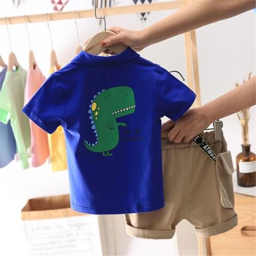 Boys Clothing Set, Cute Cartoon Print Short Sleeve Shirt and Shorts Two-piece Suit for Birthday Party Photography 6M-4T