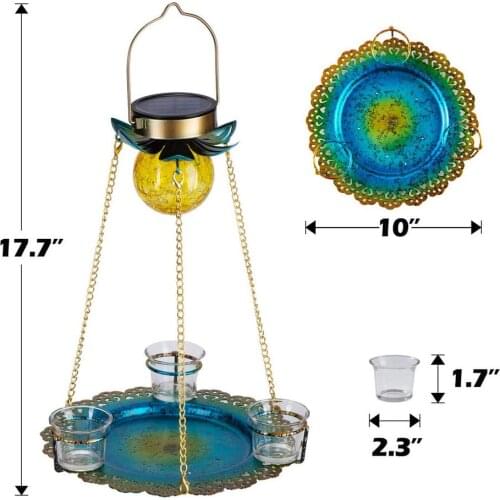 1PCS Solar Bird Feeder Waterproof Solar Light Wild Bird Feeder Hanging Tray With 3 Cups Solar LED Light For Outdoor Garden Decor