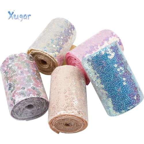 Xugar 2yards 3" 75mm Sequin Ribbon Candy Color Rainbow Headwear Materials For DIY Hair Bows Accessories Wedding Party Decoration
