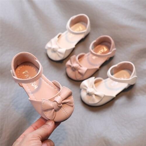 Summer Girls Shoes Bowtie Princess Shoes Ankle Strap Flats Children Round Tod Sandals Kid Baby Leather Dress Shoes Toddlers
