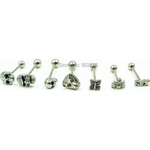 LOT100pcs Free shippment Body Piercing Jewelry- PUNK EMO Tongue Ring Bar Nipple Barbells 14GX16MM