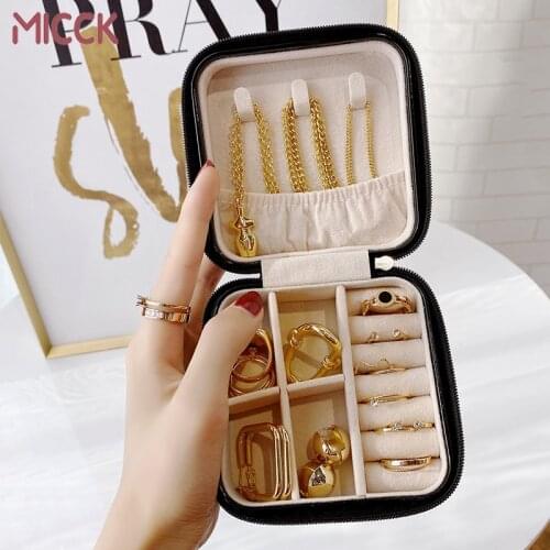 MICCK Fashion PU Leather Jewelry Storage Box Earring Ring Necklace Jewelry Organizer Zipper Girl Lipstick Cosmetics Beauty Case