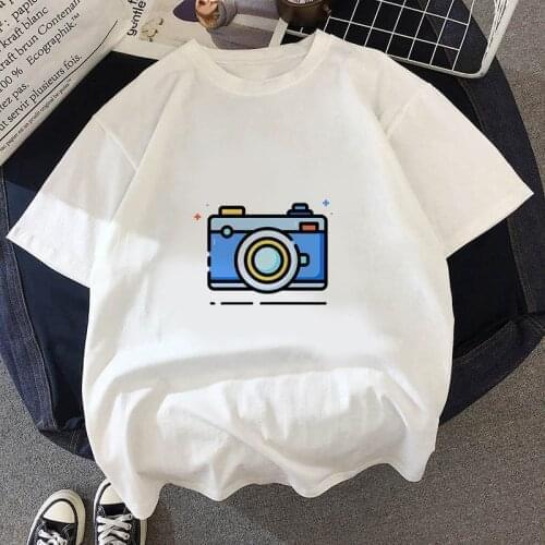 Fashion Camera Cartoon T Shirt Women Lovely Print Short Sleeved O-neck T-shirt Ullzang Tshirt Harajuku Tops Girl T-shirt