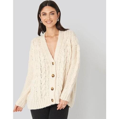 Fashion Solid Color V-neck Cardigan Women Long Sleeve Oversized Knit Sweaters Ladies Casual Loose Winter Knitwear Female Clothes