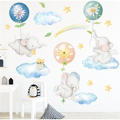 Cartoon Elephant Wall Stickers for Kids room Kindergarten Wall Decor Eco-friendly PVC Vinyl Wall Decals Sticker Mural Home Decor