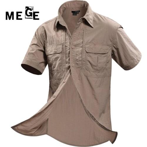 MEGE Brand Clothing, 2017 Men Outdoor Summer Short Sleeve Shirts, Breathable Quick Dry Camisa Masculina Hiking Hunting Fishing