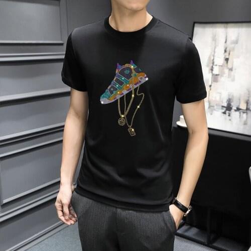 Mens T-Shirt Summer Design Rhinestone Hot Diamond Style Casual Cotton Tees High Quality O-Neck Short Sleeve Hip Hop Youth Tops