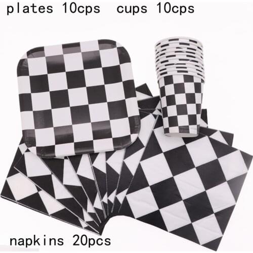 Black and white plaid Chess Theme Party Set Tableware Plate Napkins Banner Birthday Candy Box child Shower Party Decoration