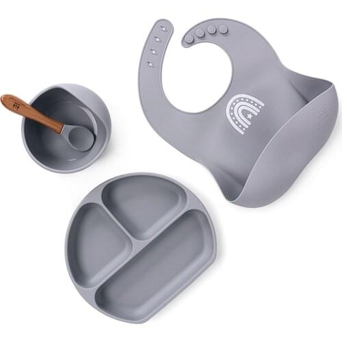 4pcs Set Baby Dining Dishes Silicone Bowl+Plate+Spoon+Bib BPA Free Toddler Feeding Set Tableware Kids Dinnerware Plates for Food