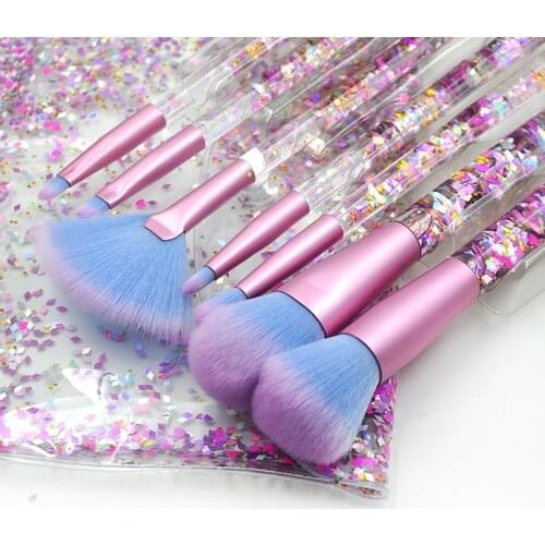 7 Pcs Glitter Makeup Brushes Set Powder Foundation Eyeshadow Eyebrow Facial Artificial fiber Transparent MakeUp Brush Set