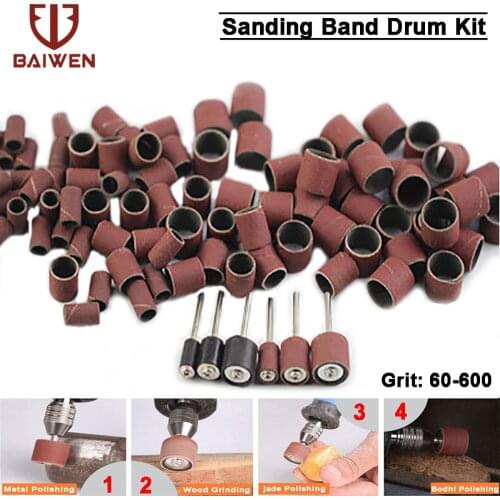 Sandpaper Sanding Band Drum Kit Rotary Nail Drill Bit 2.35 3.17 Shank Rubber Mandrel Wood Metal Grinding Electric Drill Bit