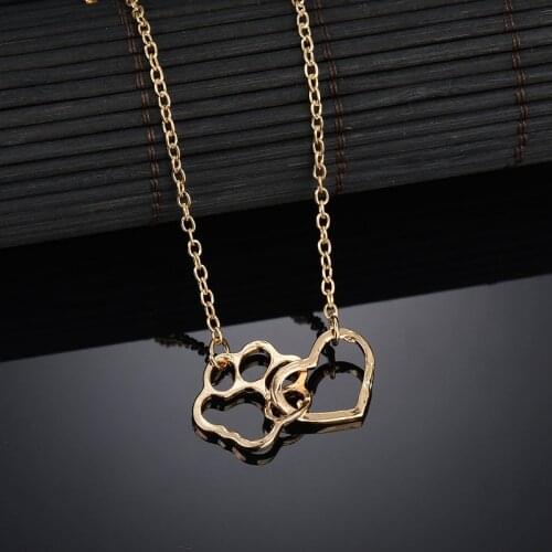 Dog Cat Foot Pet Paw Print Shape Presents&Necklace For women Stainless Steel Necklaces Statement Heart Chain Necklace SE200023