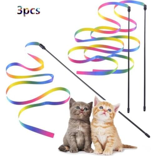 3PCS Cat Toys Cute Funny Colorful Rod Teaser Wand Plastic Pet Toys for Cats Interactive Stick Cat Supplies