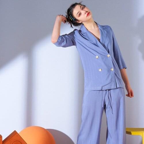 2020 Spring New Pajamas 7 Quarter V-Neck Rayon Sleepwear Loungewear Women Pijama Mujer Women 2 Piece Pajama Set Home Clothes