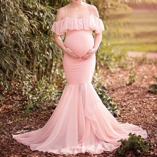 Maternity Dress Women Clothes Photography Long Pregnancy Dresses Ruffle Strap Props Clothes For Pregnant Women Off Shoulder Sexy