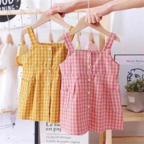 Baby Girl Dress 2021 Summer New Childrens Plaid Sling Sleeveless Princess Dress 2-6 Years Old Cute Girl Clothes