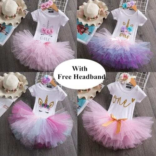 1 Year 1st Birthday Dress For Baby Girl Clothes Infant Girls Outfits 3pcs Sweet Baby Party Dresses Baptism Gown Tutu Outfits