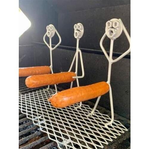 Portable BBQ Stainless Steel Barbecue Rack Funny Boy Hot Dog Sausage Stand Holder Grill Shape Roaster Rack Stand Tool