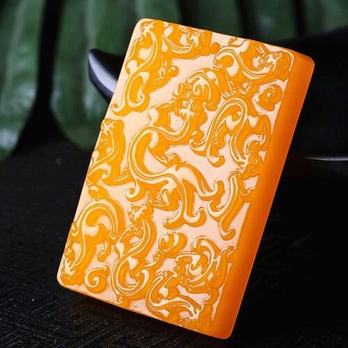 Natural Yellow Jade Dragon Pattern Pendant Chinese Necklace Hand-Carved Charm Jewelry Amulet Fashion for Men Women Lucky Gifts