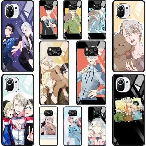 Transparent Glass Phone Case For Mi Poco X3 NFC 10T 9T Note 10 11 Pro Lite Ultra F3 M2 11i Shell Fundas Hot Yuri on Ice anime