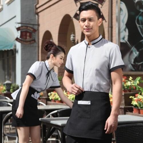 Hotel Work Clothes Summer Waitress Short-sleeved Uniform Jacket Fast Food Shop Restaurant Dining Men Waiter Women Overalls H2320