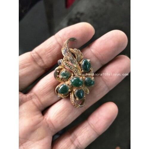 Rare ol Chinese Han Dyansty(25--186) Burmese jadeite&gilt Pendant,butterfly Flower shape,Free shipping