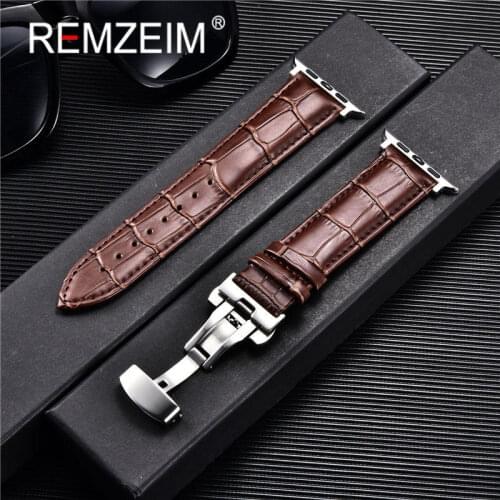 Genuine Leather Bracelet For Apple Watch 6 5 4 3 SE Band 44mm 42mm 40mm 38mm iWatch Watch Accessories With Butterfly Buckle
