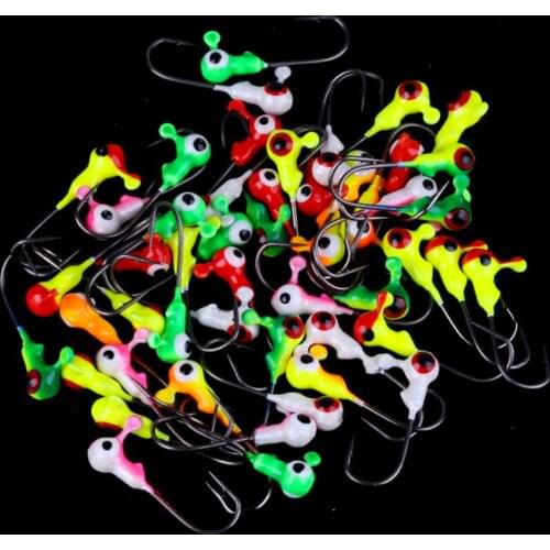 YUZI 50pcs Jighead Mix Lead Round Jigs Head Fishing Lures Baits 2cm 1g Fish Tackle Hooks