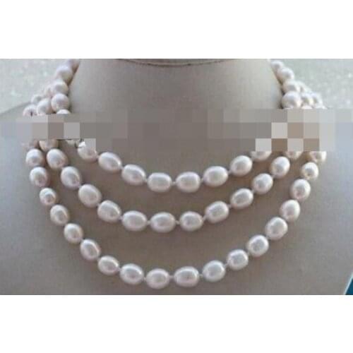 50" Longest Genuine Natural 9mm White Rice Pearl Necklace #f2010
