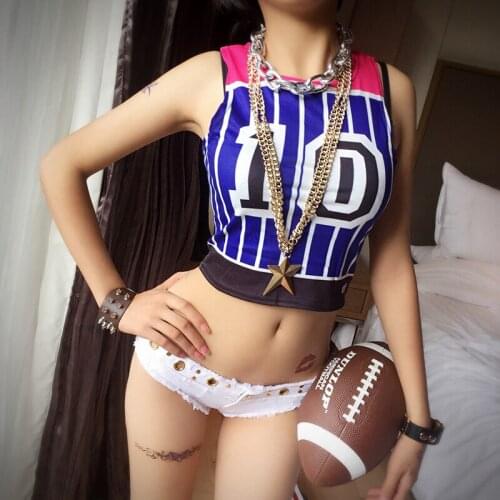 Sexy Stripe No. 10 Hip-Hop Short Tank Top Bottoming Cotton Hip Hop Tanks Sexy Night club Clothing F16