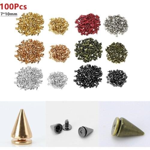 100pcs 10mm Cone Studs And Spikes DIY Craft Cool Punk Garment Rivets For Clothes Bag Shoes Leather DIY Handcraft Rivets Studs