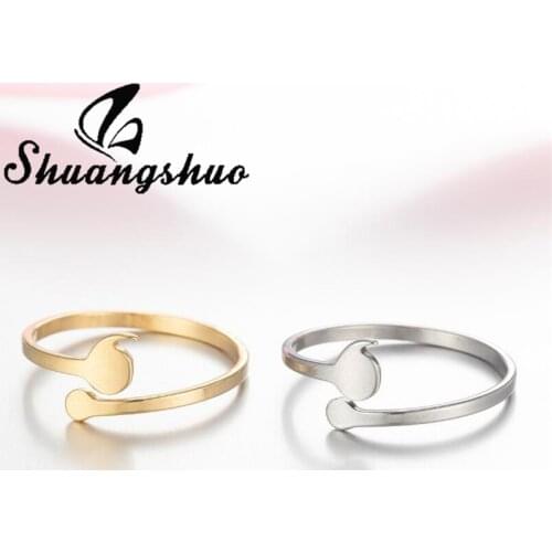Shuangshuo Unique Creative Semicolon Design Wave Rings for Women Men Opening Stainless Steel Ring Punk Jewelry Graduate Gifts