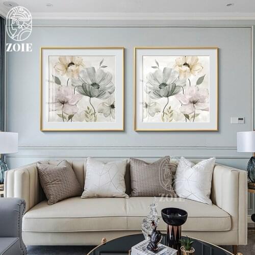 Nordic Posters and Prints Flowers Canvas Painting Wall Art Fresh Cozy Pictures Living Room Dining Room Decoration Square Decor