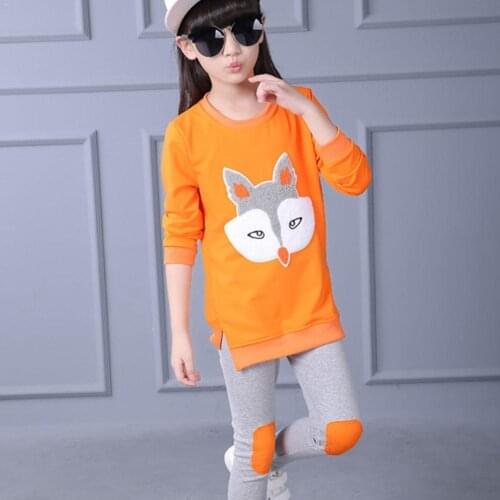Girls' Sports Suit Spring And Autumn Korean Version Fox Suit Cartoon Two-piece Leisure Big Long-sleeved Of The Childrens U2Q5