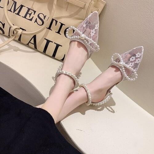 NEW Fashion String Bead Summer Shoes Woman Ladies Shoes Pointed Toe Heels 2021 Pumps Women Shoes Designer High Heels Sexy Talon