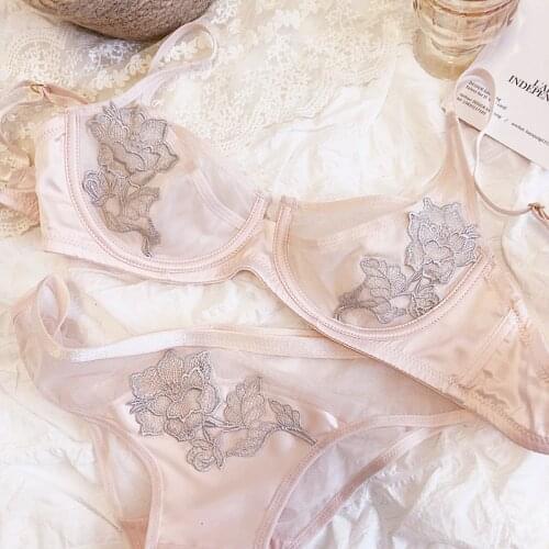 Ultra-thin intimates sexy embroidered big breasts lingerie sets small collection see-through mesh bralette sexy underwear set