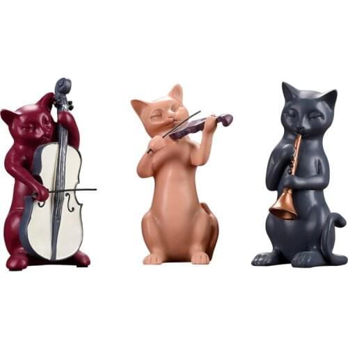 Wine Bar Cabinet Creative Ornaments Bookcase Home Decoration Bedroom Cute Cat Figurine Cat Band Kitten Violin Play Statue Gift