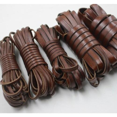 Vintage Genuine Cowhide Leather cord strip Flat rope DIY leather craft Jewelry bag 5 meters leathercraft