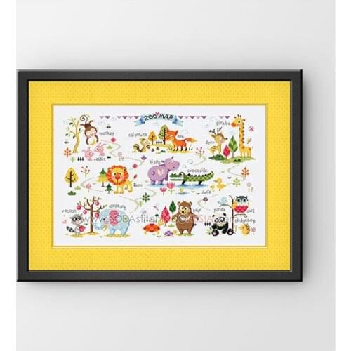 ZOO MAP DIY Craft Stich Cross Stitch Package Cotton Fabric Needlework Embroidery Crafts Counted Cross-Stitching Kit