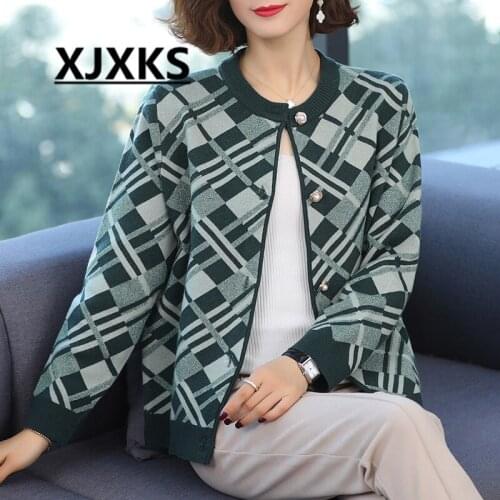 XJXKS Women cardigan 2021 autumn winter new loose plus size comfortable cashmere knitted cardigan women sweater coat