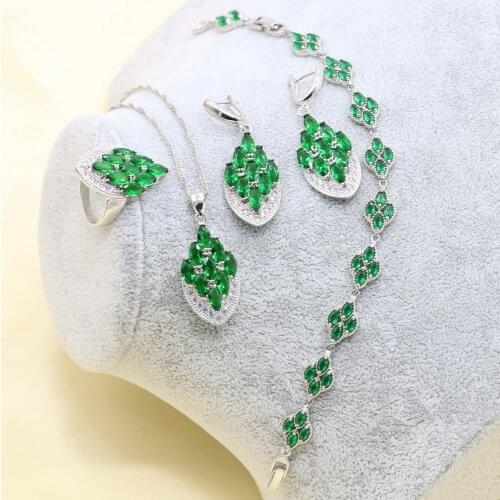 XUTAAYI New Arrival 925 Silver jewellery Set For Women Green Necklace Pendant Earrings Ring Bracelet Christmas Gift