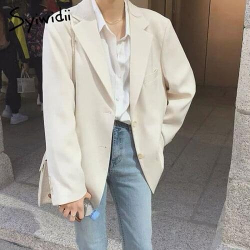 Syiwidii Milk White Blazer Women 2021 New Spring Summer Single Breasted Long Sleeve Jacket Office Ladies Black Blazers Female
