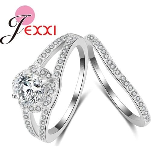 Brand 925 Sterling Silver CZ Crystal Finger Ring Sets For Women Bridal Wedding Jewelry Top Quality Fashion Finger Rings