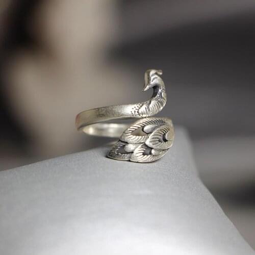 Elegant Quality 925 Rings Vintage Thai Silver National Wind Peacock Shape Ring 990 Sterling Silver Ring for Women 925 Jewelry