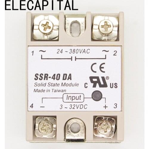 1 pcs 24V-380V 40A 250V SSR-40DA Solid State Relay Module 3-32V DC To AC SSR-40 DA SSR 40A Plastic Cover Case Factory Wholesale