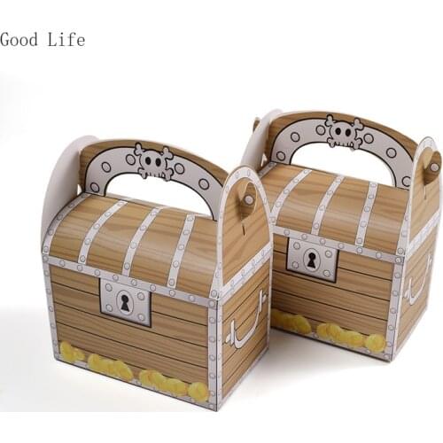 10PCS Portable Pirate Treasure Paper Gift Bag Packing Vintage Wooden Pattern Biscuit Dessert Candy Box Wedding Party Favors