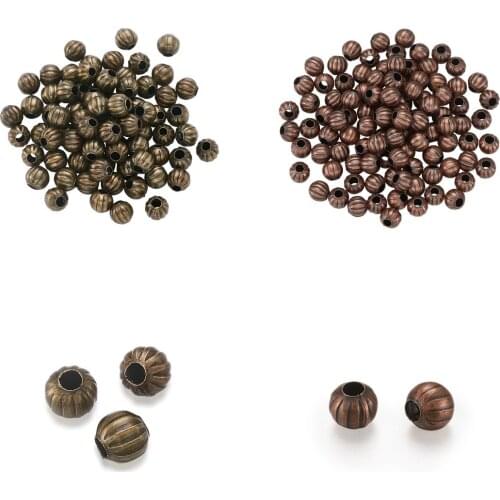 100Pcs 6MM Iron Metal Corrugated Pumpkin Beads Antique Bronze Color Round DIY Spacer Bead For Bracelet Necklace Jewelry Making